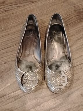 Tory Burch Silver Logo Ballet Flats